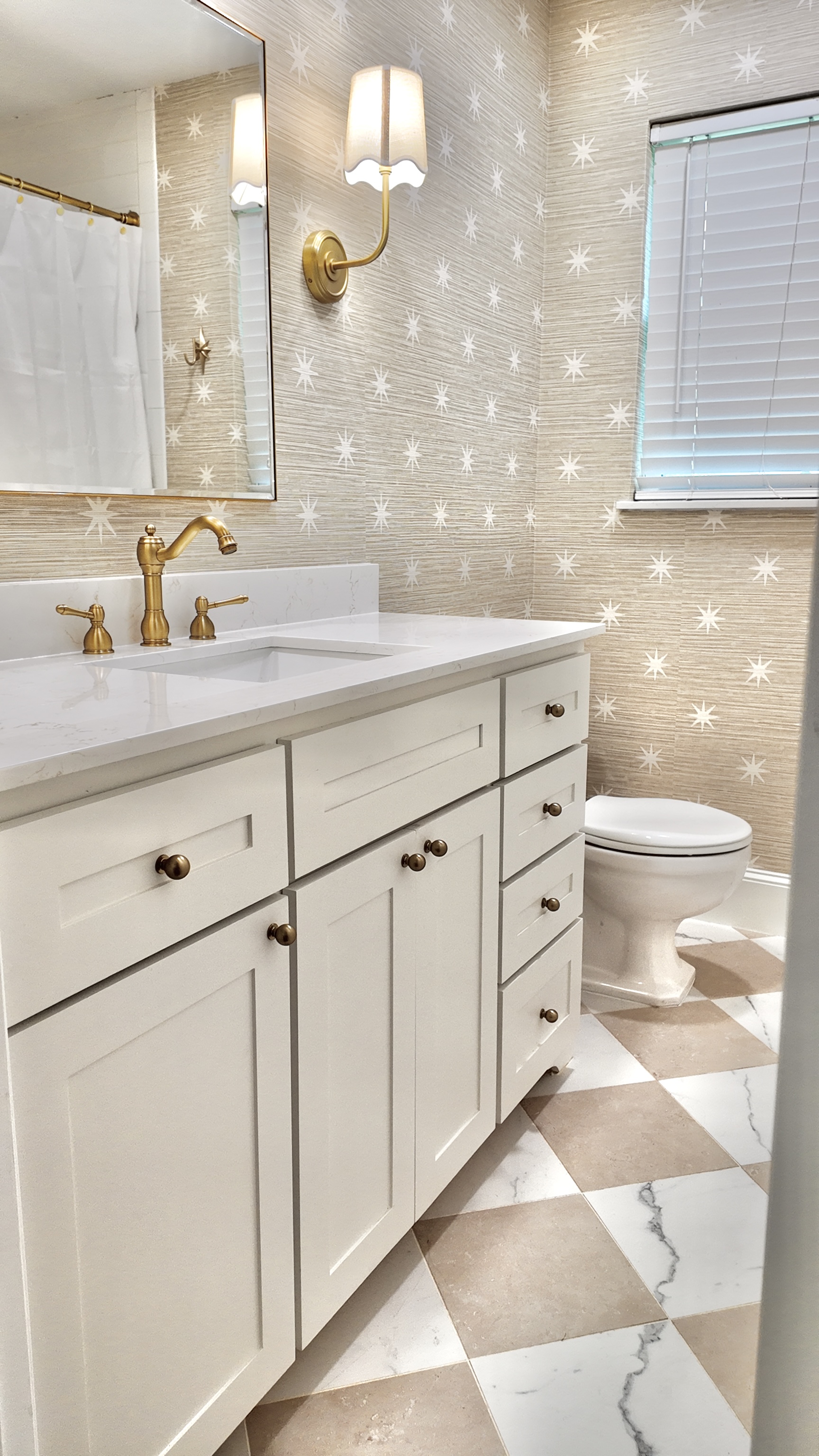 Guest bathroom remodel with checkerboard flooring in Lakewood Dallas
